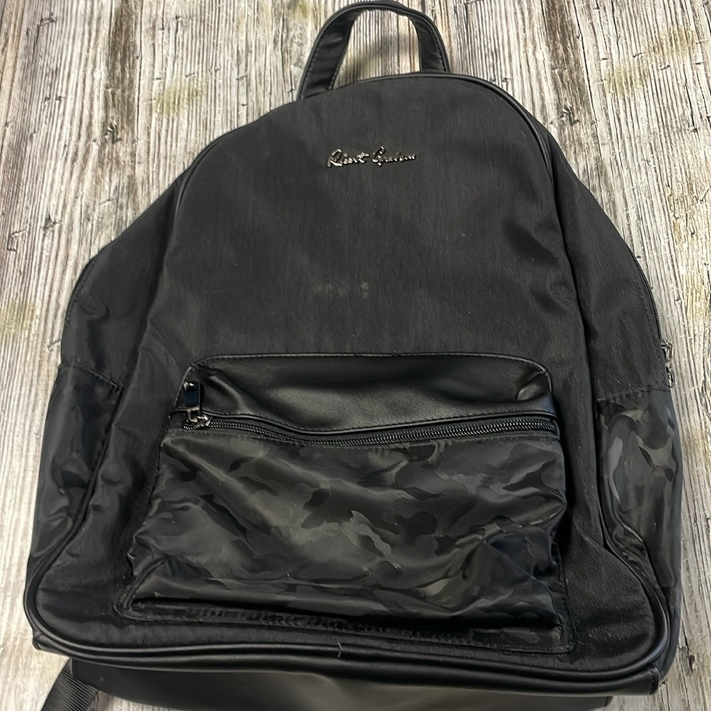 Robert Graham Ashold Black Faux Leather Backpack with Skull Details.
